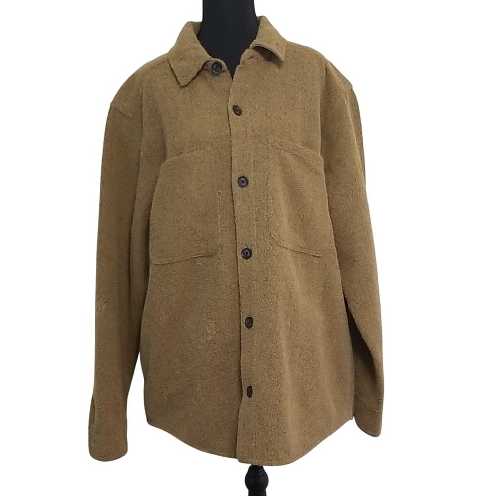 Alpine Design Men's Warm Fleece Shacket Tan Shirt Jacket Fall Winter Size Large